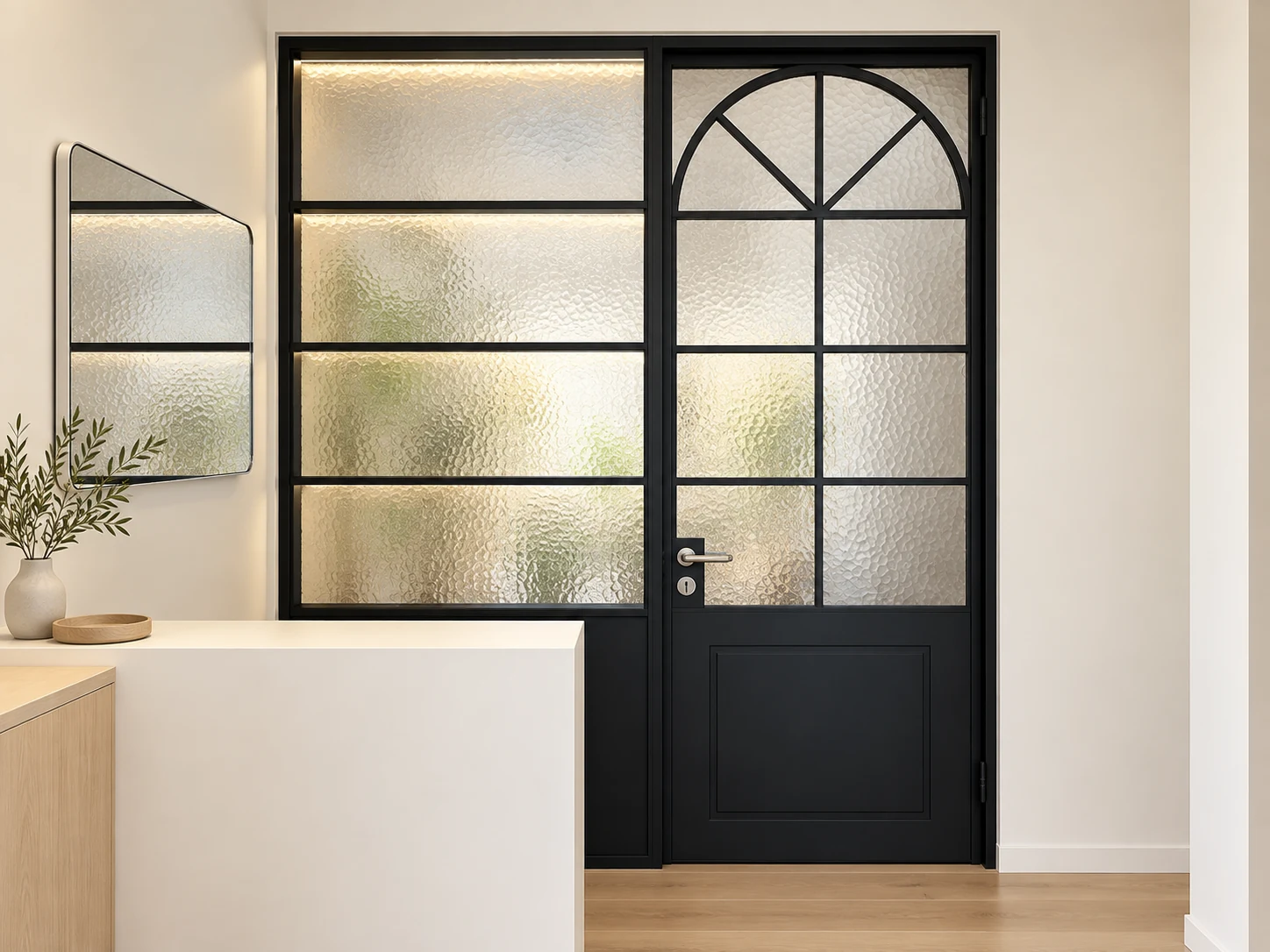Black framed glass door and side panel