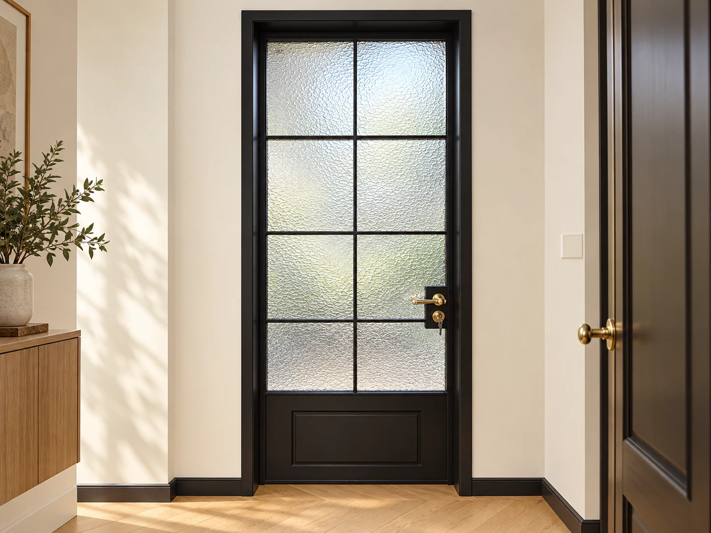 Textured glass hinged door